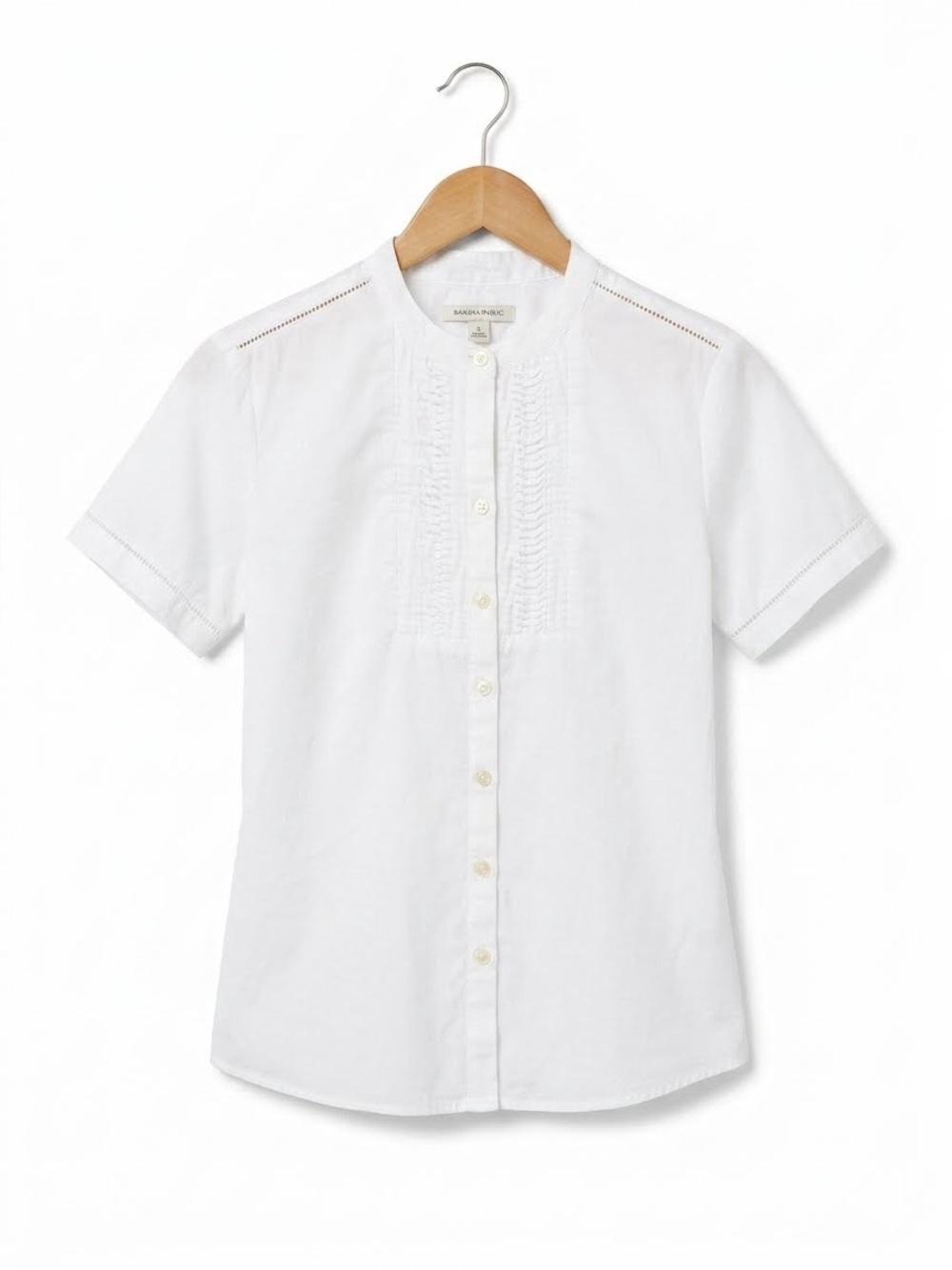 Banana Republic White Pintuck Mandarin Collar Blouse